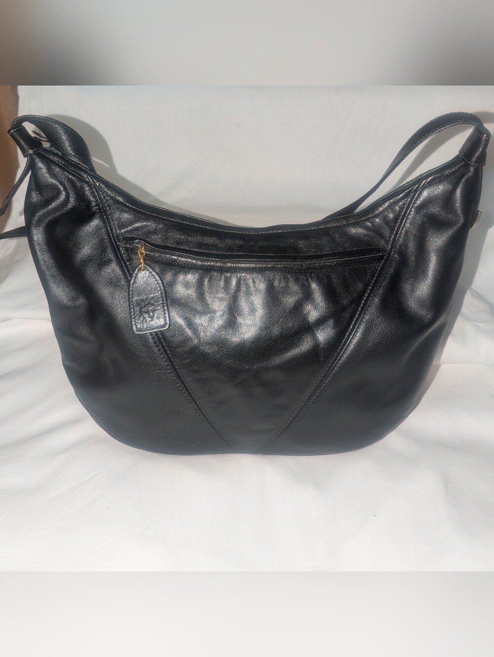 Vintage Anne Klein For Calderon Black Leather Shoulder Bag Lion Head
